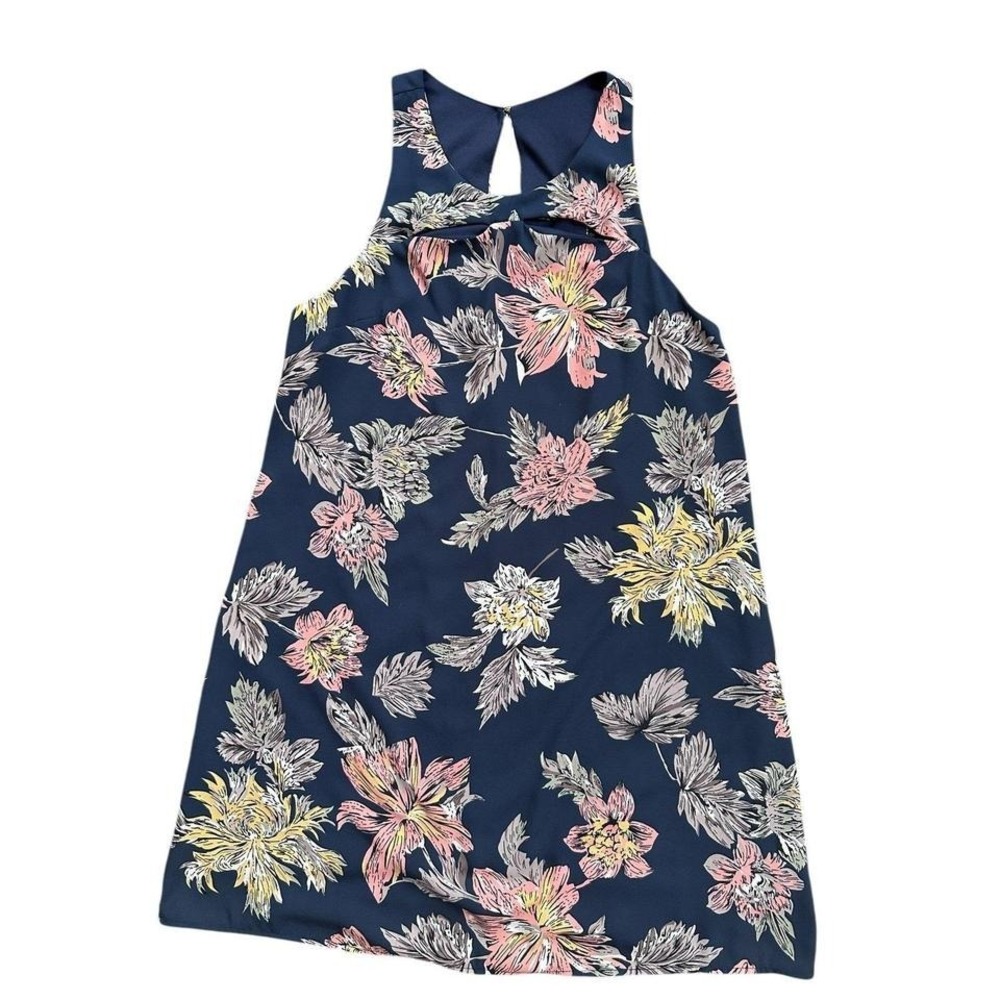 Dee Elle Floral Halter Mini Dress Womens Medium Navy Blue Excellent Cutout Bow